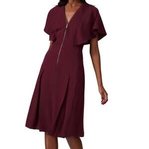TED BAKER LONDON Kasiane Burgundy Poplin Exposed Zip Hourglass Midi Dress Sz XS